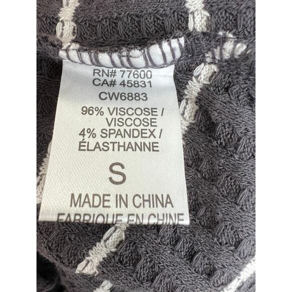 CHASER Gray White Striped Long Sleeve Waffle Knit Women's Top Size S Small - Picture 8 of 9